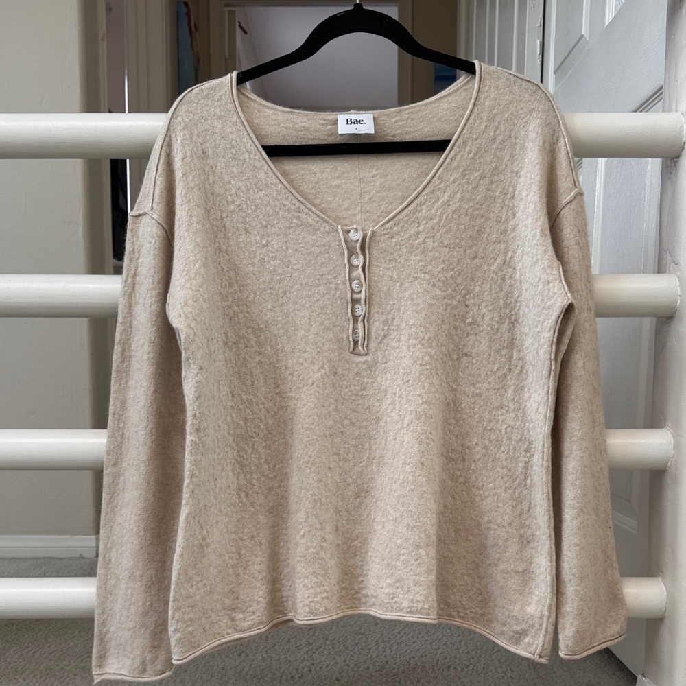Bae. Women's Classic Beige Button-Down Top